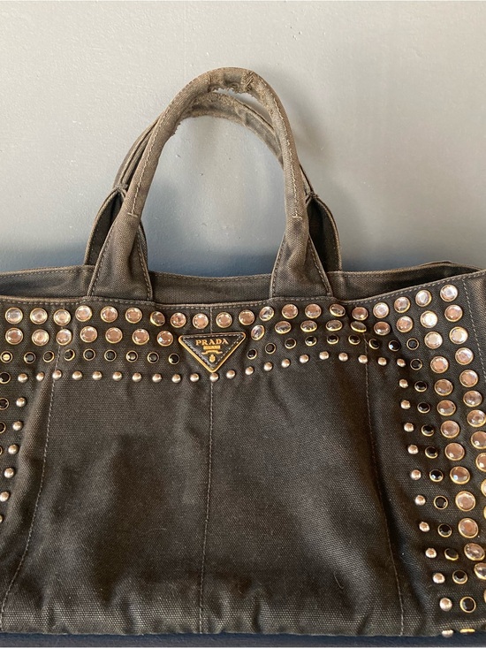 Prada Handbags - Authentic Prada Black Canvas Tote with Studs